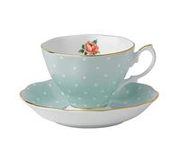 Royal Albert Modern Vintage POLROS26135 Teacup & Saucer, 2 Piece Set Polka Rose, Bone China