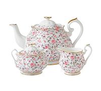 Royal Albert Modern Vintage ROSCON25823 Teapot, Sugar Box, Creamer, 3 Piece Set Rose Confetti, Bone China, White, 3-Piece