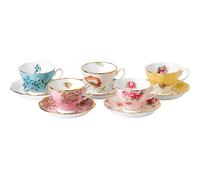 Royal Albert 100 Years 40017548 1950-1990 Teacup & Saucer, Mixed Set of 5, Bone China