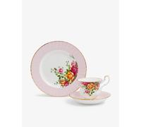 Royal Albert Teaware & Coffee Sets, FIne Bone China, Old Country Rose Teacup Saucer Plate, Rose, 3pcs