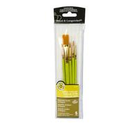 Royal and Langnickel Zip N' Close 5 - piece Brush Set Gold Taklon Rounds 1, 3, 5, Shade 2, Flat 5/8 inch