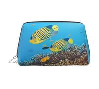 Royal Angel Fishes Print Makeup Bag Portable Leather Waterproof Cosmetic Bag Clutch Makeup Brush Bag (6.7x4.3in)