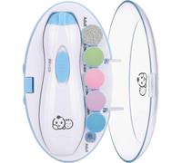 Royal Angels Upgraded 6 in 1 Baby Nail Trimmer with Labeled Case, 4 Colored Pads for Newborns to Toddlers, Whisper Quiet Electric Nail File with LED Light, Safe Manicure Set for Families (Babyblue)