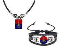 Royal Artillery Regiment Military Black Leather Bracelet And Soft Black Rope Necklace With Velvet Gift Bag