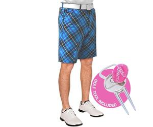 Royal & Awesome Blue Plaid Mens Golf Shorts, Mens Plaid Shorts
