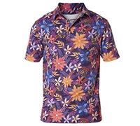 Royal & Awesome Funny Mens Floral Golf Polo Shirt, Crazy Colourful Hawaiian Flower Patterned Golf Top for Men, Stretch Fit, X-Large
