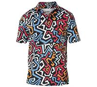 Royal & Awesome Funny Mens Graffiti Golf Polo Shirt, Crazy Colourful Street Art Patterned Golf Top for Men, Stretch Fit, Small