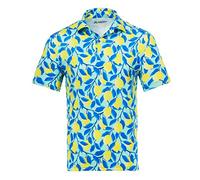 Royal & Awesome Funny Mens Lemons Golf Polo Shirt, Crazy Colourful Fruit Patterned Golf Top for Men, Stretch Fit, Medium