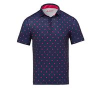 Royal & Awesome Funny Mens Navy & Pink Dots Golf Polo Shirt, Crazy Colourful Patterned Golf Top for Men, Stretch Fit, Small