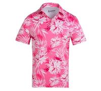 Royal & Awesome Funny Mens Paradise Pink Golf Polo Shirt, Crazy Colourful Tropical Patterned Golf Top for Men, Stretch Fit, X-Large