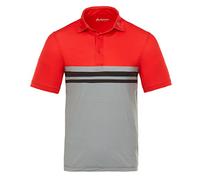Royal & Awesome Funny Mens Red & Grey Block Golf Polo Shirt, Crazy Colourful Patterned Golf Top for Men, Stretch Fit, Small