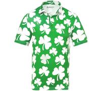 Royal & Awesome Funny Mens Shamrock Golf Polo Shirt, Crazy Colourful St Patricks Day Patterned Golf Top for Men, Stretch Fit, XX-Large