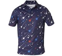 Royal & Awesome Funny Mens Shooting Stars Golf Polo Shirt, Crazy Colourful Patterned Golf Top for Men, Stretch Fit, XX-Large