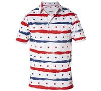Royal & Awesome Funny Mens Stars & Stripes Golf Polo Shirt, Crazy Colourful Patterned Golf Top for Men, Stretch Fit, X-Large