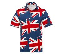 Royal & Awesome Funny Mens Union Jack Golf Polo Shirt, Crazy Colourful British Flag Patterned Golf Top for Men, Stretch Fit, Large