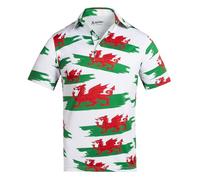 Royal & Awesome Funny Mens Welsh Flag Golf Polo Shirt, Crazy Colourful Y Ddraig Goch Patterned Golf Top for Men, Stretch Fit, XXX-Large