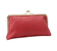 Royal Bagger Elegant Vintage Genuine Leather Clutch for Women, Slim Evening Bag with Kiss Lock, Phone Wallet & Coin Pocket (Litchi Red)