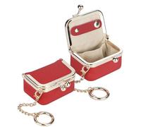 Royal Bagger Genuine Cow Leather Mini Jewelry Box Women's Coin Purse Solid Color Kiss Lock Change Pouch Casual Style Small Storage Bag for Women 1894 (Bright Red 2)