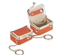 Royal Bagger Genuine Cow Leather Mini Jewelry Box Women's Coin Purse Solid Color Kiss Lock Change Pouch Casual Style Small Storage Bag for Women 1894 (Orange 2)