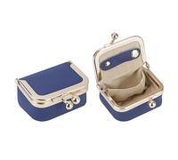 Royal Bagger Genuine Cow Leather Mini Jewelry Box Women's Coin Purse Solid Color Kiss Lock Change Pouch Casual Style Small Storage Bag for Women 1894 (Royal Blue)