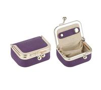 Royal Bagger Genuine Cow Leather Mini Jewelry Box Women's Coin Purse Solid Color Kiss Lock Change Pouch Casual Style Small Storage Bag for Women 1894 (Deep Purple)