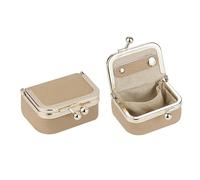 Royal Bagger Genuine Cow Leather Mini Jewelry Box Women's Coin Purse Solid Color Kiss Lock Change Pouch Casual Style Small Storage Bag for Women 1894 (Milk Tea)
