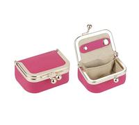 Royal Bagger Genuine Cow Leather Mini Jewelry Box Women's Coin Purse Solid Color Kiss Lock Change Pouch Casual Style Small Storage Bag for Women 1894 (Watermelon Red)