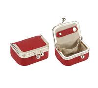 Royal Bagger Genuine Cow Leather Mini Jewelry Box Women's Coin Purse Solid Color Kiss Lock Change Pouch Casual Style Small Storage Bag for Women 1894 (Bright Red)