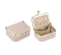 Royal Bagger Genuine Cow Leather Mini Jewelry Box Women's Coin Purse Solid Color Kiss Lock Change Pouch Casual Style Small Storage Bag for Women 1894 (Pink)