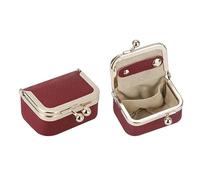 Royal Bagger Genuine Cow Leather Mini Jewelry Box Women's Coin Purse Solid Color Kiss Lock Change Pouch Casual Style Small Storage Bag for Women 1894 (Wine Red)