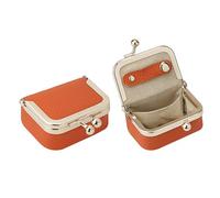 Royal Bagger Genuine Cow Leather Mini Jewelry Box Women's Coin Purse Solid Color Kiss Lock Change Pouch Casual Style Small Storage Bag for Women 1894 (Orange)
