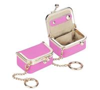Royal Bagger Genuine Leather Mini Jewelry Women's Coin Purse Solid Color Kiss Lock Change Pouch Casual Style Small Storage Bag for Women 1894, Rose with Chain