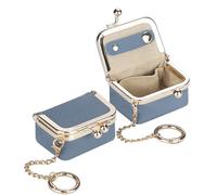 Royal Bagger Genuine Leather Mini Jewelry Women's Coin Purse Solid Color Kiss Lock Change Pouch Casual Style Small Storage Bag for Women 1894, Denim Blue with Chain