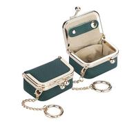 Royal Bagger Genuine Leather Mini Jewelry Women's Coin Purse Solid Color Kiss Lock Change Pouch Casual Style Small Storage Bag for Women 1894, Dark Green with Chain