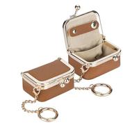 Royal Bagger Genuine Leather Mini Jewelry Women's Coin Purse Solid Color Kiss Lock Change Pouch Casual Style Small Storage Bag for Women 1894, Brown with Chain