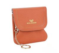 Royal Bagger Kiss Lock Coin Purse for Women RFID Simple Card Holder with Removable Keychain Genuine Leather Storage Bag 2622 (Orange)