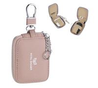 Royal Bagger Mini Earphone Bag Genuine Leather Zipper Key Wallet with Keychain, Portable Headphone Case for Men & Women 3901 (Pink)