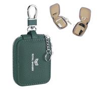 Royal Bagger Mini Earphone Bag Genuine Leather Zipper Key Wallet with Keychain, Portable Headphone Case for Men & Women 3901, Dark Green, Casual