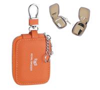 Royal Bagger Mini Earphone Bag Genuine Leather Zipper Key Wallet with Keychain, Portable Headphone Case for Men & Women 3901, Orange, Casual