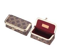 Royal Bagger Mini Jewelry Box, Signature Coated Canvas & Vegetable-Tanned Cowhide Leather Organizer with Lipstick Storage, Ring Necklace & Earring Holder, Women’s Kiss-Lock Purse 5125 (Coffee)