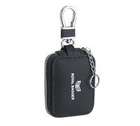 Royal Bagger Mini Portable Earphone Bags Genuine Leather Small Key Wallet with Keychain Fashion Tiny Headphone Bag 2901 (Black)