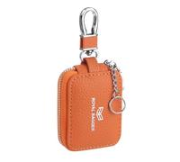 Royal Bagger Mini Portable Earphone Bags Genuine Leather Small Key Wallet with Keychain Fashion Tiny Headphone Bag 2901 (Orange)