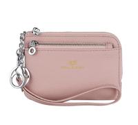 Royal Bagger RFID Coin Purse with Keychain, Genuine Leather Multi Zipper Clutch Wallet, Portable Wristlet Card Holder (Pink)