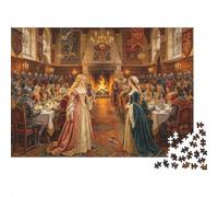 Royal Banquet Hall Jigsaw Puzzles 1000 Pieces Recycled Material Medieval Feast Puzzles for Elderly Relieve Senile Dementia Fun Family Game Activity Home 52x38cm/1000pcs