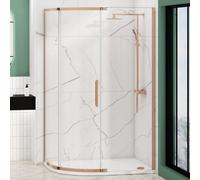 Royal Bathrooms 1200 X 900mm Single Door Offset Quadrant Shower Enclosure With Lh Stone Tray 8mm Easy Clean Glass, 1950mm Tall - Brushed Bronze