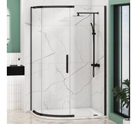 Royal Bathrooms 1200 X 900mm Single Door Offset Quadrant Shower Enclosure With Lh Stone Tray 8mm Easy Clean Glass, 1950mm Tall - Matt Black