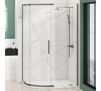 Royal Bathrooms 1200 X 900mm Single Door Offset Quadrant Shower Enclosure With Lh Stone Tray 8mm Easy Clean Glass, 1950mm Tall - Gun Metal Grey