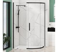 Royal Bathrooms 1200 X 900mm Single Door Offset Quadrant Shower Enclosure With Rh Stone Tray 8mm Easy Clean Glass, 1950mm Tall - Matt Black