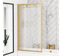 Royal Bathrooms 1400mm Brushed Brass Framed Straight Shower Fixed Fluted Bath Screen 5mm Toughened Safety Glass