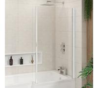 Royal Bathrooms 1400mm L-Shaped Chrome Shower Fixed Bath Screen With Hinged Flipper Panel 6mm Toughened Safety Glass